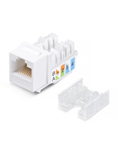 Вставка Keystone Jack RJ-45, категория 6, заделка тип 110, белая, со стяжкой Cabeus KJ-RJ45-Cat.6-90-SW в Рыбинске Модули Keystone Pintop.ru