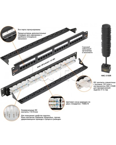 Патч-панель 19, 1U, 24xRJ45 NIKOMAX (NMC-RP24UD2-1U-BK) в Рыбинске Патч панель Pintop.ru