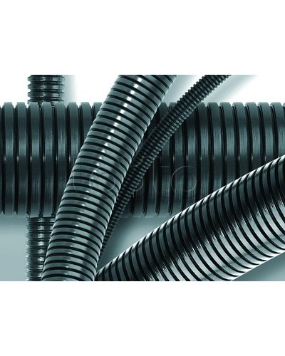 Труба ПА 6 гибкая гофр. д.10мм, ПВ-0, без протяжки, 100м, цвет тёмно-серый DKC 80010 в Рыбинске Труба гофрированная Pintop.ru