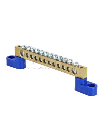Шина 0 N (8х12мм) 12 отверстий латунь 2 синих угловых изолятора EKF PROxima (sn0-125-12-2) в Рыбинске Клеммные колодки Pintop.ru