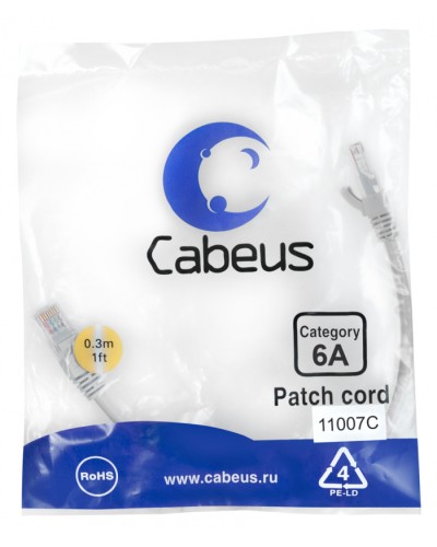 Патч-корд S/FTP Cabeus (PC-SSTP-RJ45-Cat.6a-0.3m-LSZH) в Рыбинске Патчкорды (медные) Pintop.ru