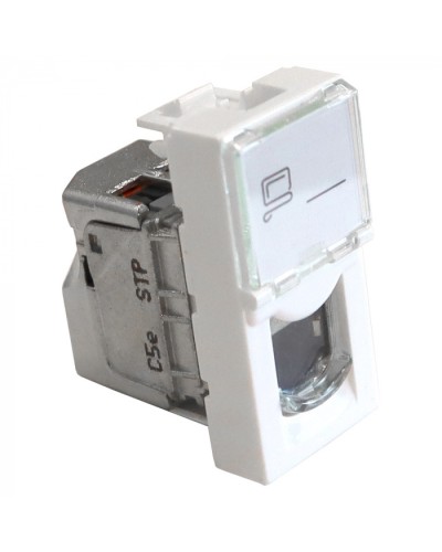 Вставка Mosaic 22.5x45, RJ-45 STP, кат.5e, со шторкой и увеличенным окном маркировки, белая LANMASTER LAN-SIP-22S5E-WH в Рыбинске Модули Keystone Pintop.ru