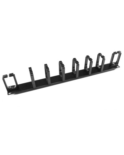 Органайзер кабельный горизонтальный 19 1U, 8 пласт. колец, металлический, черный Cabeus JB08-1U-PR-BK в Рыбинске Кабельные органайзеры Pintop.ru